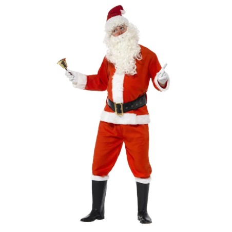 Costume da Babbo Natale XL Deluxe, rosso, con giacca, pantaloni, cintura, cappello, guanti e copristivali