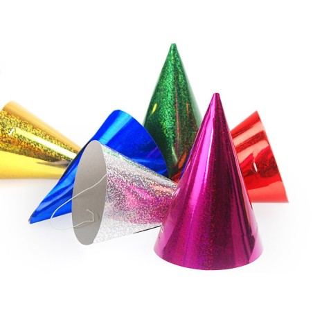 6 cappellini multicolor in cartone, per feste di compleanno, party e occasioni speciali.