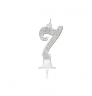 Candelina Argento Glitter 7cm Numero 7