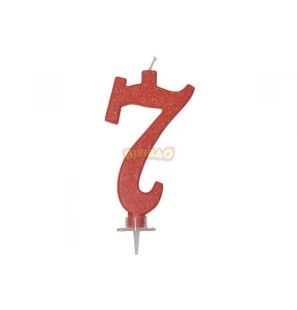 Candelina Rossa Glitter 7cm Numero 7