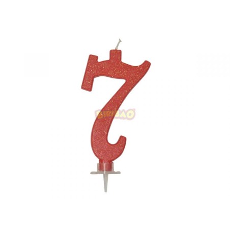 Candelina Rossa Glitter 7cm Numero 7