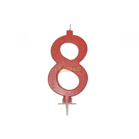 Candelina Rossa Glitter 7cm Numero 8