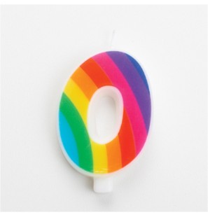 Candela 9,5 cm Scintillante Numero 0 Rainbow