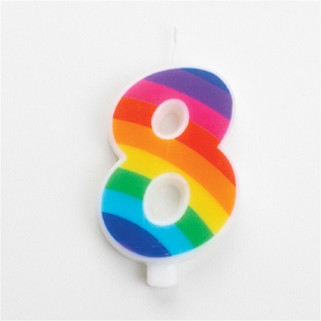 Candela 9,5 cm Scintillante Numero 8 Rainbow
