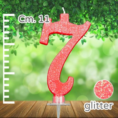 Candelina Rossa Glitter 11cm Numero 7