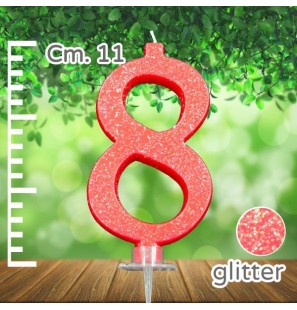 Candelina Rossa Glitter 11cm Numero 8