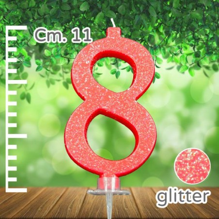 Candelina Rossa Glitter 11cm Numero 8