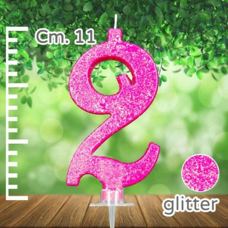 Candelina Fucsia Glitter 11cm Numero 2