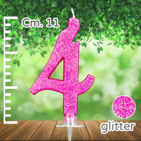 Candelina Fucsia Glitter 11cm Numero 4
