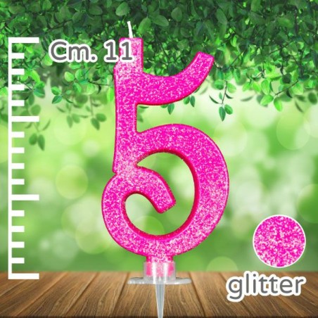 Candelina Fucsia Glitter 11cm Numero 5