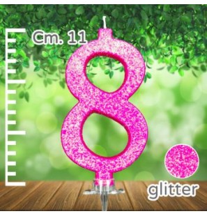 Candelina Fucsia Glitter 11cm Numero 8