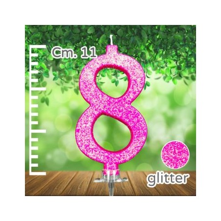 Candelina Fucsia Glitter 11cm Numero 8