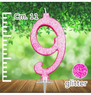 Candelina Fucsia Glitter 11cm Numero 9