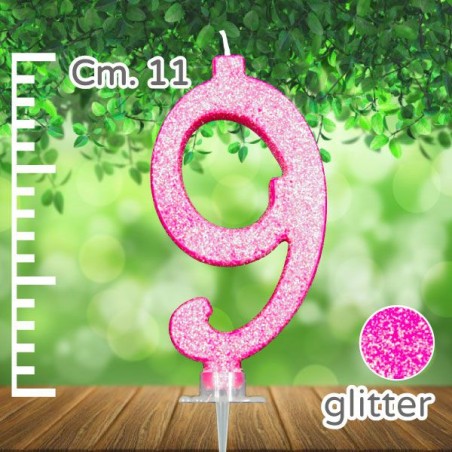 Candelina Fucsia Glitter 11cm Numero 9