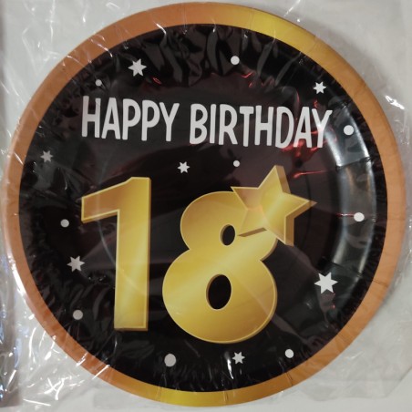 8 Piatti con design "Happy Birthday 18" di carta compostabili da 23cm