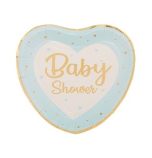 8 Piatti Baby Shower Azzurro in Cartoncino Biodegradabile 24x27