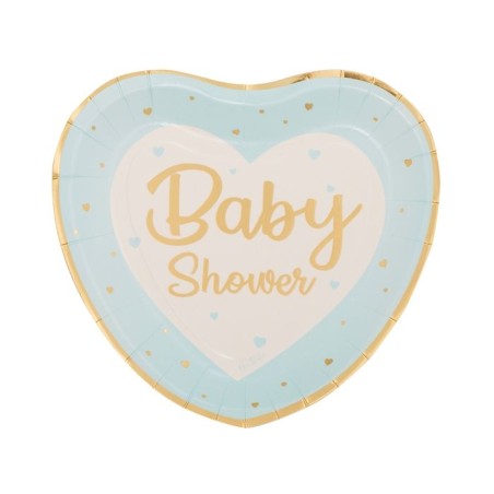 8 Piatti Baby Shower Azzurro in Cartoncino Biodegradabile 24x27