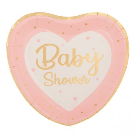8 Piatti Baby Shower Rosa in Cartoncino Biodegradabile 24x27