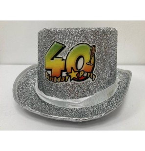 Cappello Glitter Argento con Applicazione Resinata 40 Anni