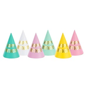 6 Cappellini da festa Happy Birthday mix 16 cm